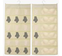 sourcing map Organizador de armario colgante, bolsa colgante de almacenamiento de brasieres, estantes de doble cara para ropa interior, calcetines, armarios, dormitorio, baño, beige (12 + 18 bolsillos