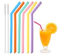 sourcing map Pajitas de silicona dobladas reutilizables, 25,4 x 9 mm, juego de pajitas de silicona con 2 cepillos para té con leche, zumo y otras bebidas, morado, amarillo, naranja, rosa, azul claro
