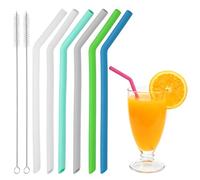 sourcing map Pajitas de silicona dobladas reutilizables, juego de pajitas de silicona de 10 x 9 mm con 2 cepillos para jugo de té con leche, otras bebidas, blanco/verde oscuro/azul/verde/gris