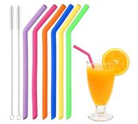 sourcing map Pajitas de silicona dobladas reutilizables, juego de pajitas de silicona de 10 x 9 mm con 2 cepillos para jugo de té con leche, otras bebidas, verde brillante/rojo rosa/morado/naranja
