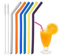 sourcing map Pajitas de silicona dobladas reutilizables, juego de pajitas de silicona de 10 x 9 mm con 2 cepillos para jugo de té con leche, otras bebidas, morado oscuro/azul oscuro/verde azul/gris