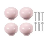 sourcing map Paquete de 4 pomos de cerámica para gabinete, pomos redondos de cerámica de 1.3 pulgadas con tornillos de montaje, manijas modernas para muebles de cocina, armario, color rosa claro