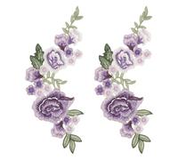 sourcing map Parches bordados de flores de peonía, parches para coser o planchar de 10.2 pulgadas, adornos florales para ropa, vestidos, chaquetas, bolsos, manualidades, costura, color morado