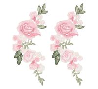 sourcing map Parches bordados de flores de peonía, parches para coser o planchar de 10.2 pulgadas, adornos florales para ropa, vestidos, chaquetas, bolsos, manualidades, costura, color rosa claro