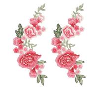 sourcing map Parches bordados de flores de peonía, parches para coser o planchar de 10.2 pulgadas, adornos florales para ropa, vestidos, chaquetas, bolsos, manualidades, costura, color rojo rosa