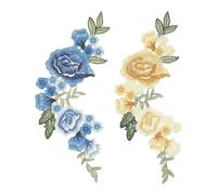 sourcing map Parches bordados de flores de peonía, parches para coser o planchar de 10.2 pulgadas, adornos florales para ropa, vestidos, chaquetas, bolsos, manualidades, costura, amarillo/azul