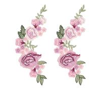 sourcing map Parches bordados de flores de peonía, parches para coser o planchar de 10.2 pulgadas, adornos florales para ropa, vestidos, chaquetas, bolsos, manualidades, costura, color morado y rojo