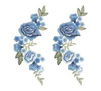 sourcing map Parches bordados de flores de peonía, parches para coser o planchar de 10.2 pulgadas, adornos florales para ropa, vestidos, chaquetas, bolsos, manualidades, costura, color azul