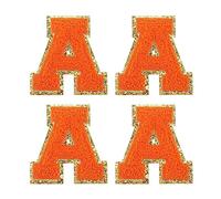sourcing map Parches de Letras de Chenilla 4uds, Parche para Planchar de Letras, Alfabeto A Naranja, Pegatina Bordados de Reparación Decorativa para Ropa Zapato Sombrero Mochila