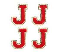sourcing map Parches de Letras de Chenilla 4uds, Parche para Planchar de Letras, Alfabeto J Rojo, Pegatina Bordados de Reparación Decorativa para Ropa Zapato Sombrero Mochila