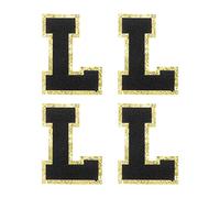 sourcing map Parches de Letras de Chenilla 4uds, Parche para Planchar de Letras, Alfabeto L Negro, Pegatina Bordados de Reparación Decorativa para Ropa Zapato Sombrero Mochila