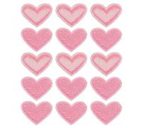 sourcing map Parches para Planchar en Forma de Corazón, Pegatina de Apliques de Amor Cosido Bordado en Rosado para Ropa Chaqueta Mochila Zapato Reparación Decoración, Paquete de 15