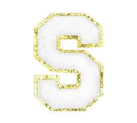 sourcing map Parches termoadhesivos con letras de felpilla de 5,6 cm, letras S, borde dorado, bordado del alfabeto con adhesivo para decoración de reparación de ropa, color blanco