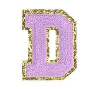 sourcing map Parches termoadhesivos de letras de felpilla de 2.2 pulgadas, con inicial de letra D, borde dorado, bordado del alfabeto con adhesivo para decoración de reparación de ropa, color morado