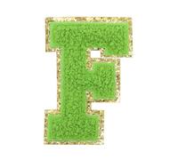 sourcing map Parches termoadhesivos de letras de felpilla de 2.2 pulgadas, con letra F, borde dorado, bordado del alfabeto con adhesivo para decoración de reparación de ropa, color verde