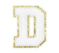 sourcing map Parches termoadhesivos de letras de felpilla de 5,6 cm, con inicial de letra D, borde dorado, bordado del alfabeto con adhesivo para decoración de reparación de ropa, color blanco