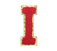 sourcing map Parches termoadhesivos de letras de felpilla de 5,6 cm, con inicial de letra I, borde dorado, bordado del alfabeto con adhesivo para decoración de reparación de ropa, color rojo