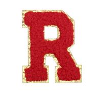 sourcing map Parches termoadhesivos de letras de felpilla de 5,6 cm, con inicial de letra R, borde dorado, bordado del alfabeto con adhesivo para decoración de reparación de ropa, color rojo