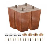 sourcing map Patas para muebles, 4 pulgadas (100 mm), juego de 4 patas cuadradas de madera maciza, patas de silla, patas de mesa, patas de sofá, piezas de repuesto, con accesorios, color marrón