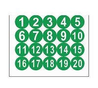 sourcing map Pegatinas de números redondos, 50 mm de diámetro número 1-20 etiqueta autoadhesiva de PVC impermeable palabra blanca (fondo verde)