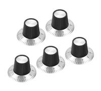 sourcing map Perillas de potenciómetro de aleación de aluminio de 29 x 18 mm, 6 mm, escala de agujeros, control de volumen, tapa para guitarra eléctrica, bajo con 5 tornillos, color negro, 5 unidades