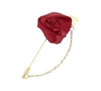 sourcing map Pin de solapa de rosa para hombre, flor con cadena de hoja dorada, tela hecha a mano, ramillete de flores de satén para traje, ramillete de esmoquin, boda, fiesta, vino tinto