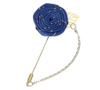 sourcing map Pin de solapa de rosa para trajes, broche de flores de tela hecho a mano con hoja dorada/cadena para accesorios de traje, novio, boda, azul zafiro, 9.5 cm, Metal