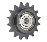 sourcing map Piñón, 10mm Calibre 1/2" Paso 16 Dientes, Negro Óxido Acabado C45 Carbono Acero con 2 Inserto Rodamiento para ISO 08B