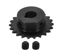 sourcing map Piñón de cadena #25 de 12 mm, diámetro exterior de 47,5 mm, 22 dientes de acero al carbono C45 ANSI #25, agujero redondo con ranura de 4 x 1,8 mm y tornillos de fijación para cadena ISO