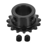 sourcing map Piñón de cadena #25 de 15 mm de diámetro exterior de 33,5 mm, 15 dientes de acero al carbono C45 ANSI #25, piñón de rodillo con agujero redondo con tornillos de fijación para cadena ISO