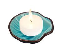 sourcing map Plato de cerámica para velas, portavelas con forma de concha de 3.1 pulgadas, plato decorativo completo agrietado para luz de té, aromaterapia, boda, rústico, vintage, hogar, azul lago