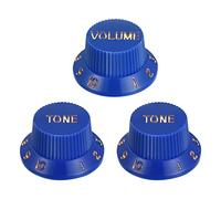 sourcing map Pomos para campana de guitarra de 6 mm ID 1, volumen, 2 tonos, control de velocidad de repuesto para guitarra eléctrica, plástico azul con personajes dorados