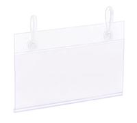 sourcing map Portaetiquetas Porta Precio Soporte de Etiquetas con Colgante Hebilla 90x55mm Transparente Plástico para Alambre Estante, Paquete de 25