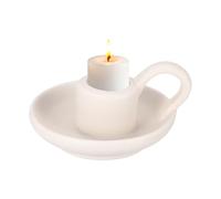 sourcing map Portavelas de cerámica con asa, 10 x 7,6 cm, estilo minimalista, estilo nórdico, vintage, candelabro decorativo para el hogar, mesa de comedor, decoración navideña, gris y blanco