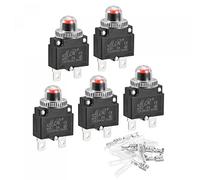 sourcing map Protector de Sobrecarga de Circuito Kit 5A AC125/250V DC32V, Disyuntor Térmico de Botón con Tapa impermeable, 5 Juegos