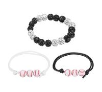 sourcing map Pulsera de béisbol, cadena de béisbol con cuentas de diamantes de imitación con 2 pulseras ajustables de cordón de cera para hombres, mujeres y jugadores, S, Diamante, Diamante