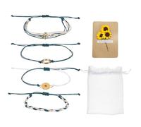 sourcing map Pulseras de girasol, pulseras bohemias de la amistad, ajustables, juego de cuerda trenzada con tarjeta y bolsa de malla, One Size, Poliéster, Sin piedra preciosa