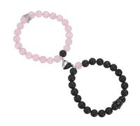 sourcing map Pulseras magnéticas para parejas, pulsera de cuentas a juego con corazón para él y ella con corona de rey y reina, regalos de relación a larga distancia, Medium, Acero aleado, No es una