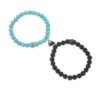 sourcing map Pulseras magnéticas para parejas, pulsera de cuentas a juego con corazón para él y ella con corona de rey y reina, regalos de relación a larga distancia, Medium, Acero aleado, No es una