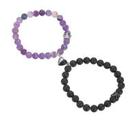 sourcing map Pulseras magnéticas para parejas, pulsera de cuentas a juego con corazón para él y ella con corona de rey y reina, regalos de relación a larga distancia, Medium, Acero aleado, No es una