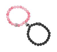 sourcing map Pulseras magnéticas para parejas, pulsera de cuentas a juego con corazón para él y ella con corona de rey y reina, regalos de relación a larga distancia, Medium, Acero aleado, No es una