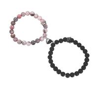 sourcing map Pulseras magnéticas para parejas, pulsera de cuentas a juego con corazón para él y ella con corona de rey y reina, regalos de relación a larga distancia, Medium, Acero aleado, No es una