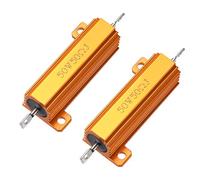 sourcing map Resistencia de carcasa de aluminio 50W 50 Ohm 5%, carcasa de aluminio montada en chasis de rosca, resistencias de carga de resistencia bobinada, tono dorado, 2 uds