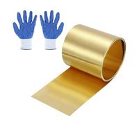 sourcing map Rollo de chapa de latón H62, hoja fina de metal con guante protector para manualidades, reparación eléctrica, color dorado