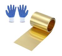 sourcing map Rollo de chapa de latón H62, hoja fina de metal con guante protector para manualidades, reparación eléctrica, color dorado