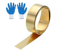 sourcing map Rollo de chapa de latón H62, hoja fina de metal con guante protector para manualidades, reparación eléctrica, color dorado