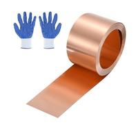 sourcing map Rollo de lámina de cobre de 3.3 pies, 1000 x 40 x 0.3 mm, tira de cobre puro, placa de metal con guantes, impermeable, para reparación de techos, proyectos de bricolaje, joyería y