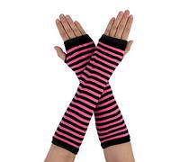 sourcing map Señoras invierno sin dedos pulgar agujero calentador de manos estiramiento fiesta codo guantes largos de punto Negro-Fucsia One Size