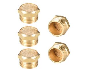 sourcing map Silenciador de escape de latón, rosca macho de 1/2 pulgada G de 53/64 pulgadas hexagonal sinterizado aire neumático silenciador de bronce con cuerpo de latón plano, 5 piezas