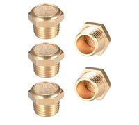 sourcing map Silenciador de escape de latón, rosca macho de 1/4 G, silenciador de bronce neumático de aire sinterizado hexagonal de 19/32" con cuerpo de latón plano, 5 uds.